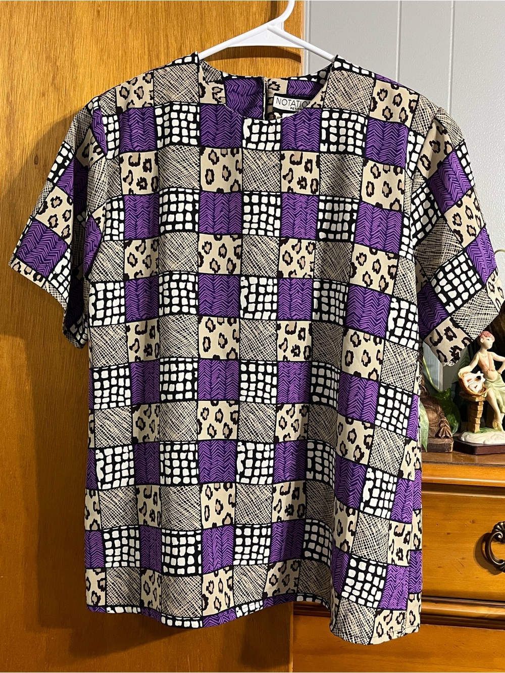 Vintage Notations Purple Leopard Snake Print Silk Short Sleeve Blouse Petite M - Picture 1 of 8